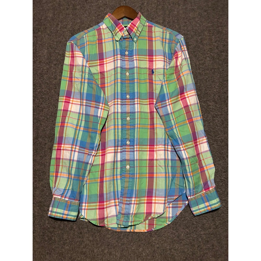 Ralph lauren button down shirt long sleeve mens medium madras classic fit pony